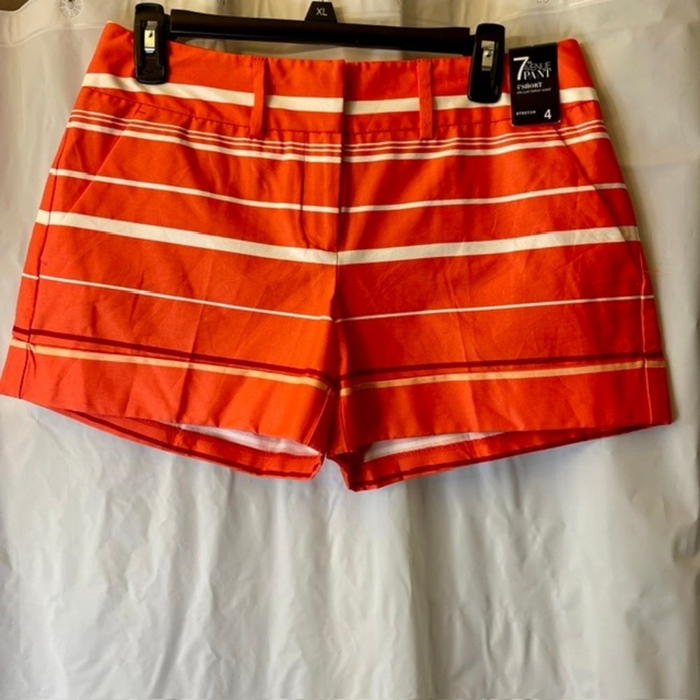 New York & Co 7th Avenue Coral Striped Twill Chino Preppy Resort Shorts Sz 4 New